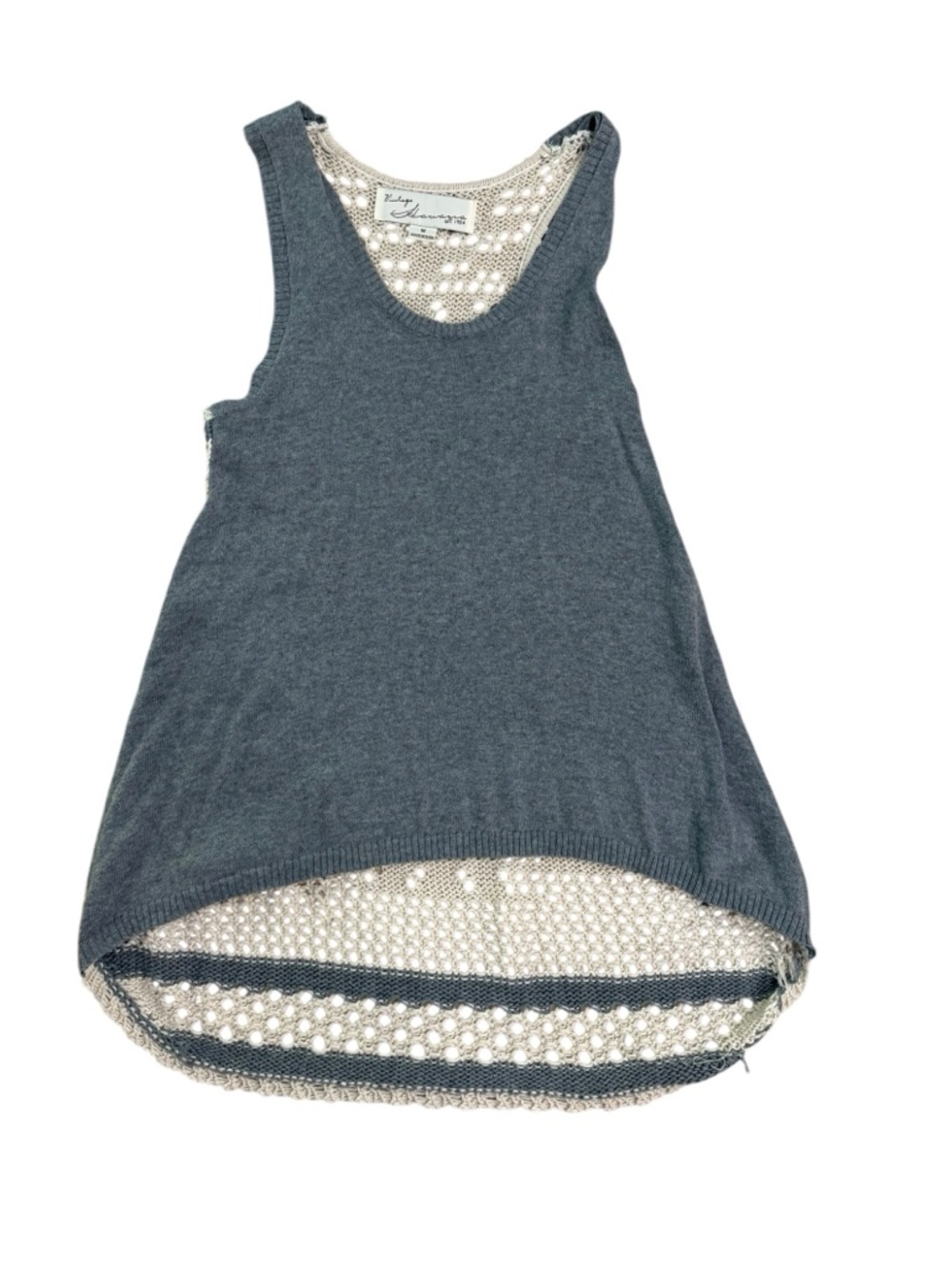 Vintage Havana Women’s open crochet high-low tank top Gray/Cream Size Medium